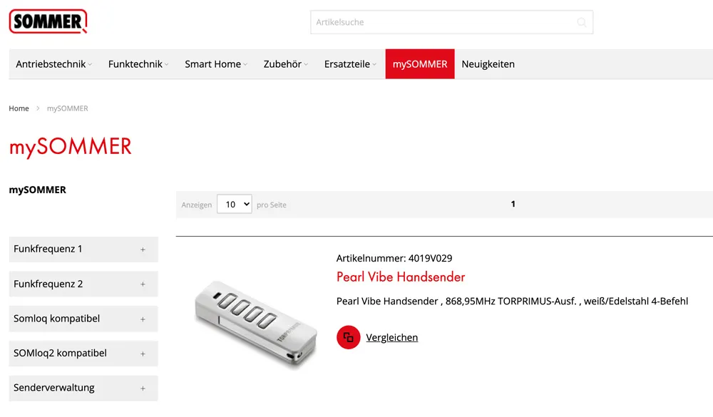 Screenshot eines Webshops, bei dem ein individuelles Kundensortiment als eigene Kategorie aufgerufen wurde